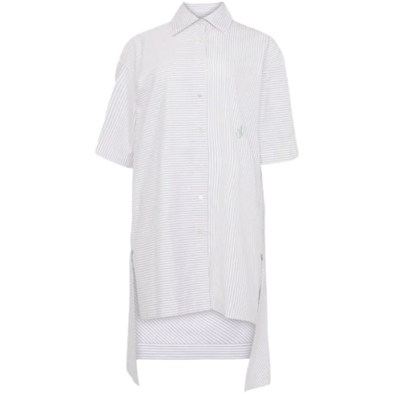 J.W.Anderson Robe midi Short Sleeve Step Hem Shirt Dress Grey/white weiß