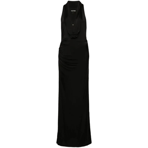 Tom Ford Black Draped Sleeveless Gown Maxi Dress Black 