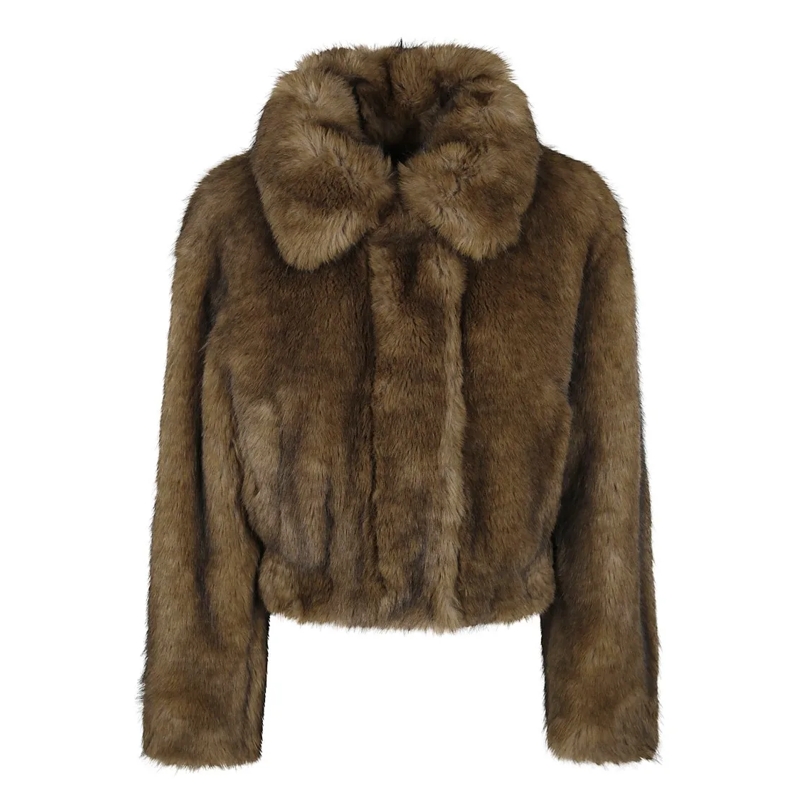 Stand Studio  Cropped Faux Fur Coat With Plush Texture And Wide  Brown