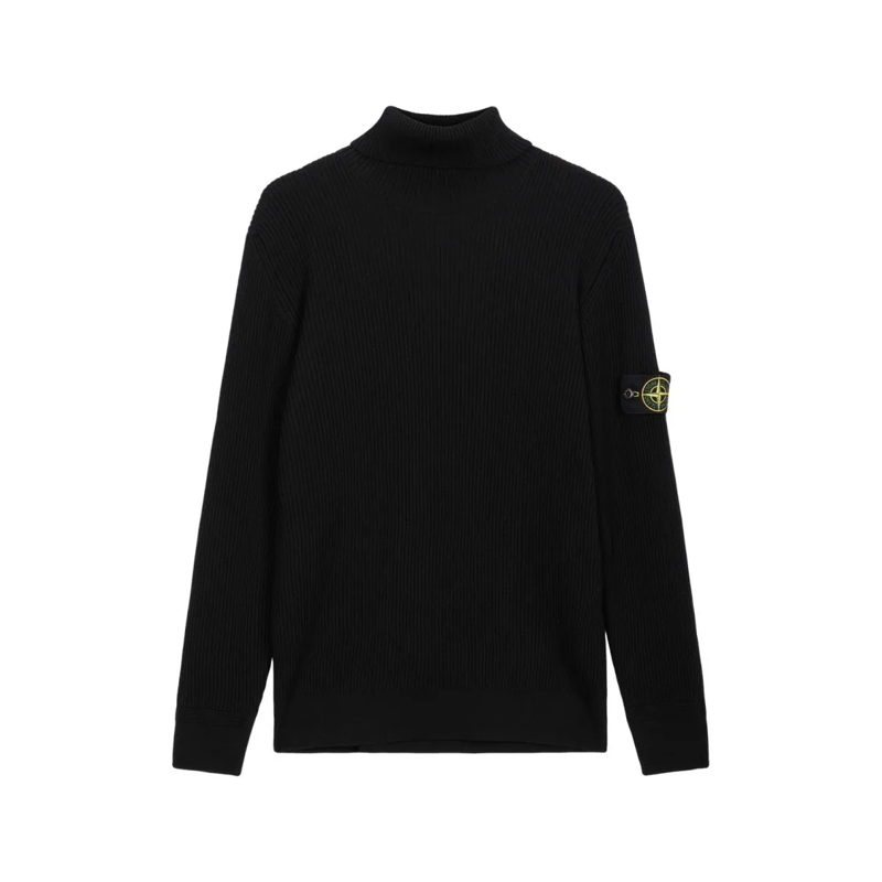 Stone Island Pullover Ribbed Knit Turtleneck Sweater Black
