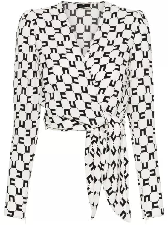 Elisabetta Franchi - All-Over Logo Print Blouse - Größe 38 - white