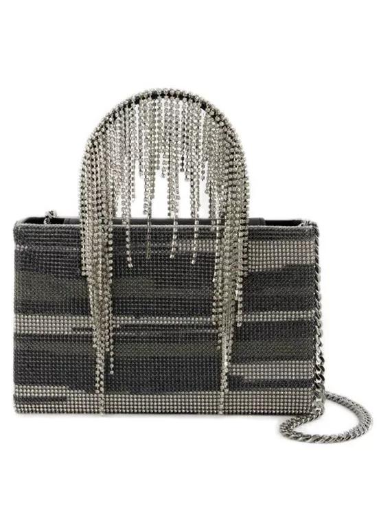 Kara Crossbody Bags - Midi Crystal Fringe Handbag  - Black Stripes - Str - Gr. unisize - in Schwarz - für Damen