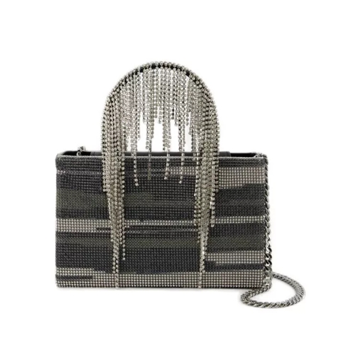 Kara Midi Crystal Fringe Handbag  - Black Stripes - Str Black Borsetta a tracolla