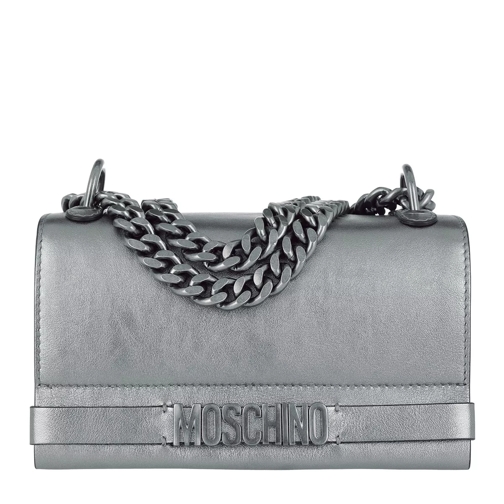 Moschino Logo Crossbody Bag. Silver Borsetta a tracolla
