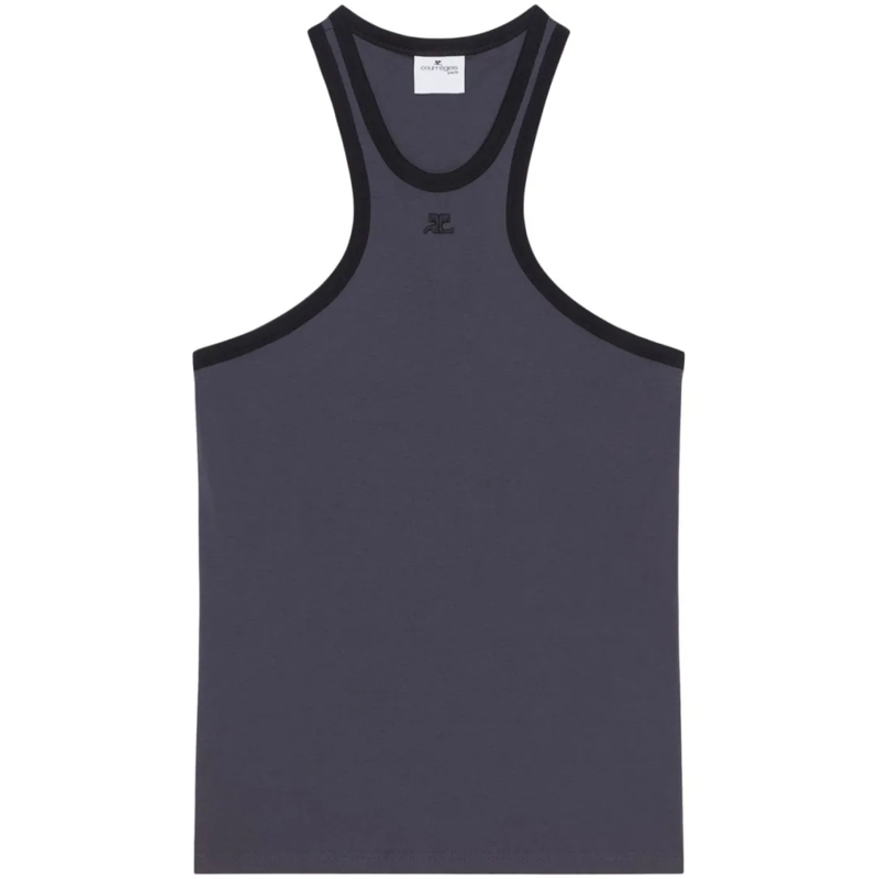 Courrèges T-shirt Fitted Racerback T-Shirt With Embroidered Logo Grey