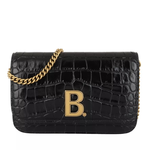 Balenciaga B. Chain Wallet Embossed Croc Black Portemonnee Aan Een Ketting