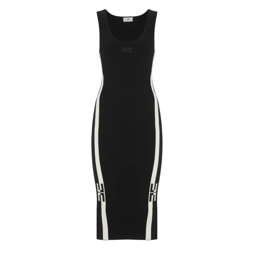 Elisabetta Franchi Viscose Dress With Logo Black Midi Jurken