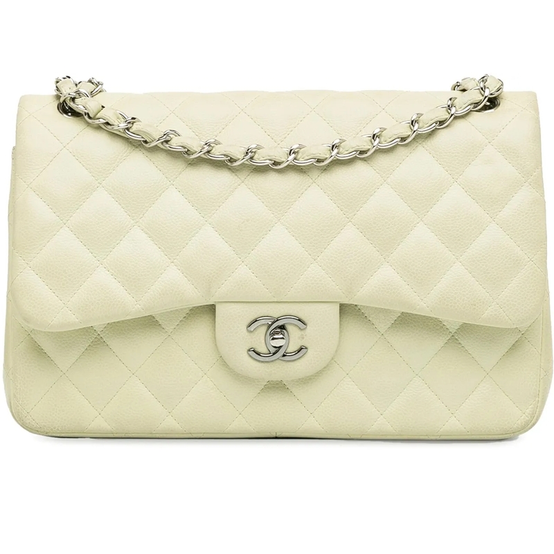 Chanel Schultertasche Jumbo Classic Caviar Double Flap weiß