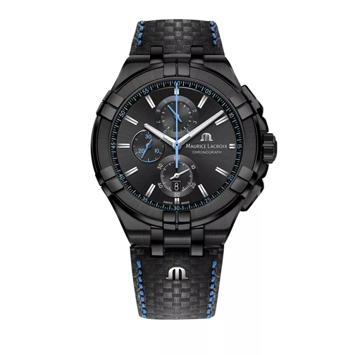 Maurice Lacroix Watch Aikon Black With Blue Stitching Chronograph