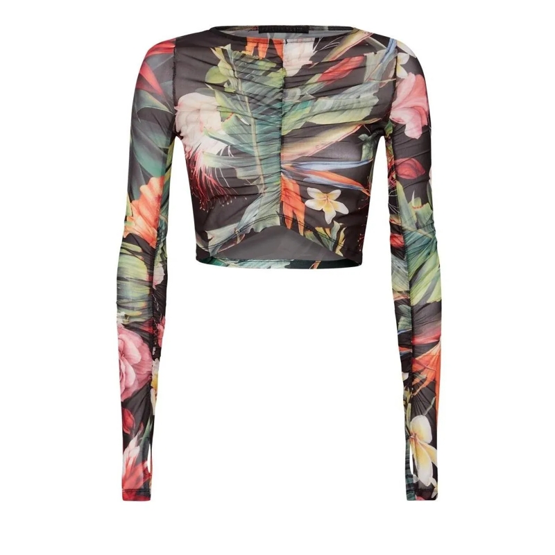 Philipp Plein Top Ls Oben Flowers schwarz
