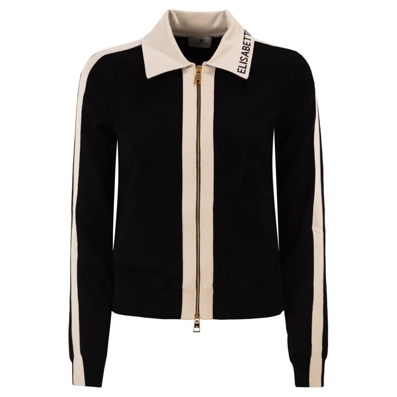 Elisabetta Franchi Overgangsjas Knitted Jacket With Shiny Viscose Stripes Black