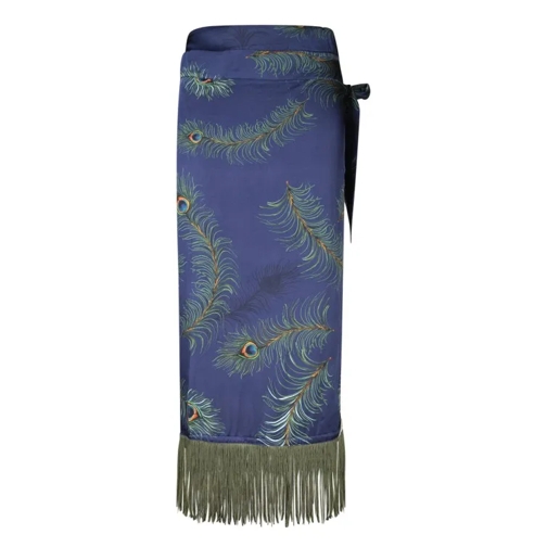 Panarehi Wrap Skirt With Peacock Print Blue 