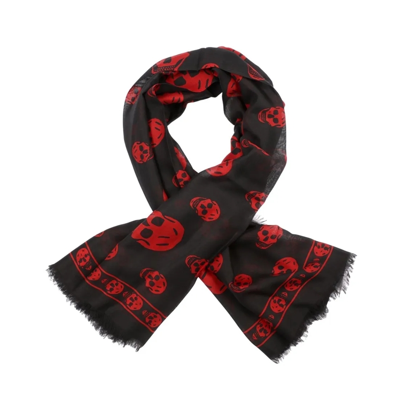 Alexander McQueen Écharpe légère Skull Silk Scarf Black