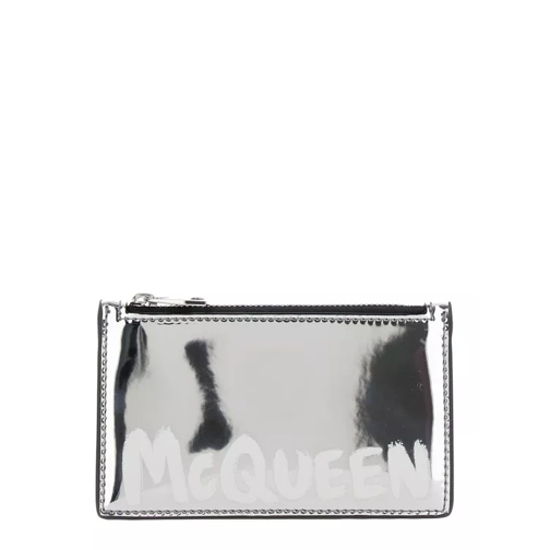 Alexander McQueen Silver Card-Holder With Mcqueen Graffiti Logo In L Silver Porta carte di credito