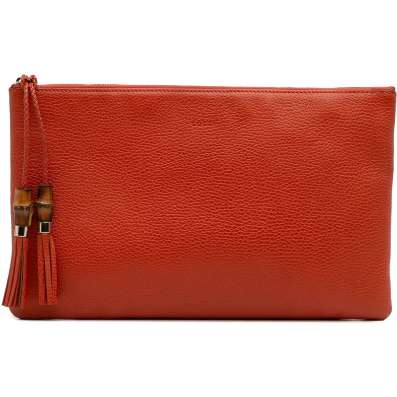 Gucci Pochette Calfskin Bamboo Tassel Clutch orange