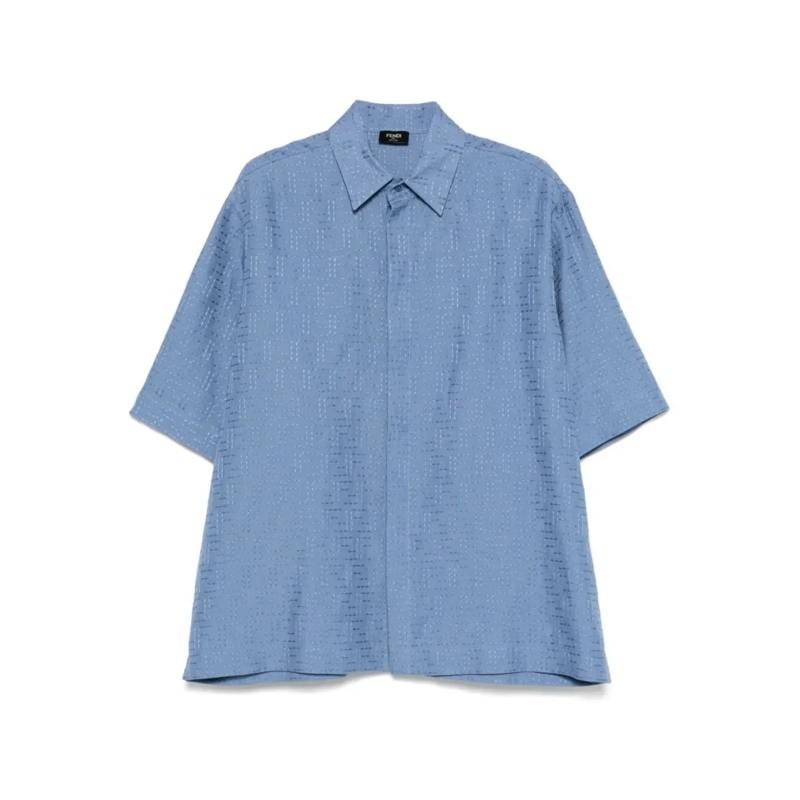 Fendi Overhemd Oversized Short-Sleeved Shirt In Light Blue Linen  Blue