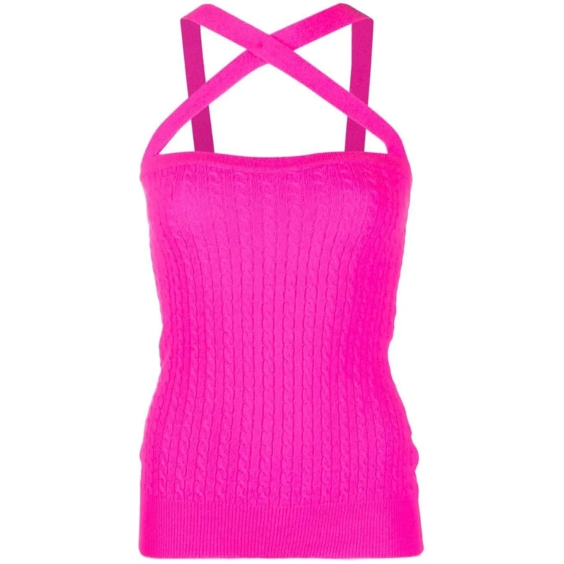 Patou Bluse Fuchsia Pink Cable-Knit Halterneck Top Pink