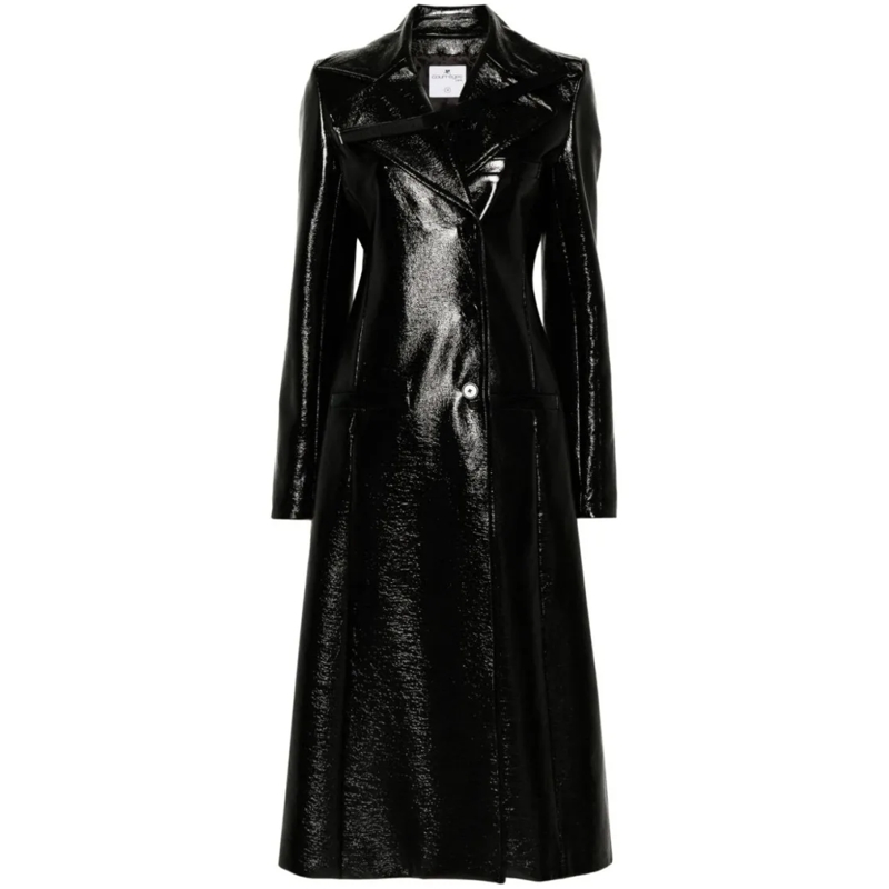 Courrèges Leren jas Mid-Length Faux Leather Patent Coat Black