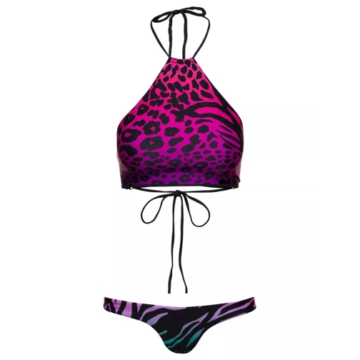 The Attico Animal-Print Bikini Set In Fuchsia Technical Fabri Pink 