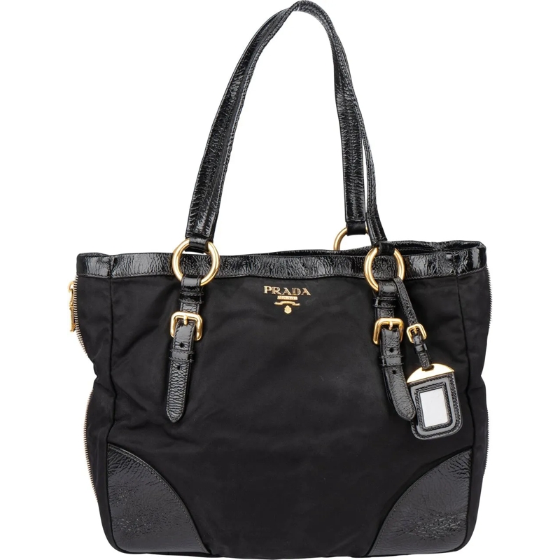 Prada Schultertasche Prada Black Nylon Zipper Handbag schwarz