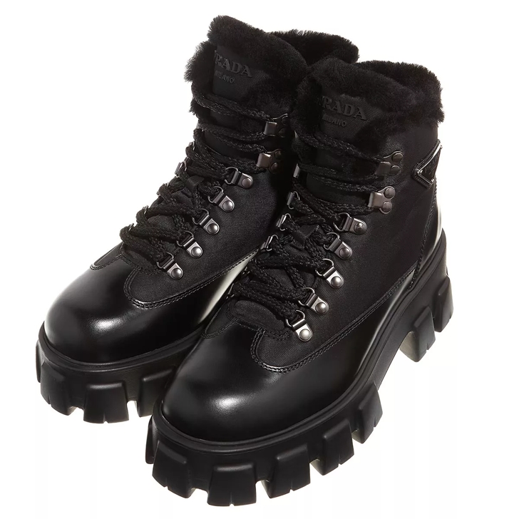 Prada Shoes Leather Black Bottes lacets