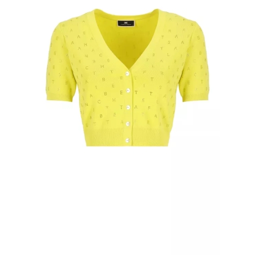 Elisabetta Franchi Cardigan With Strass Lettering Yellow 