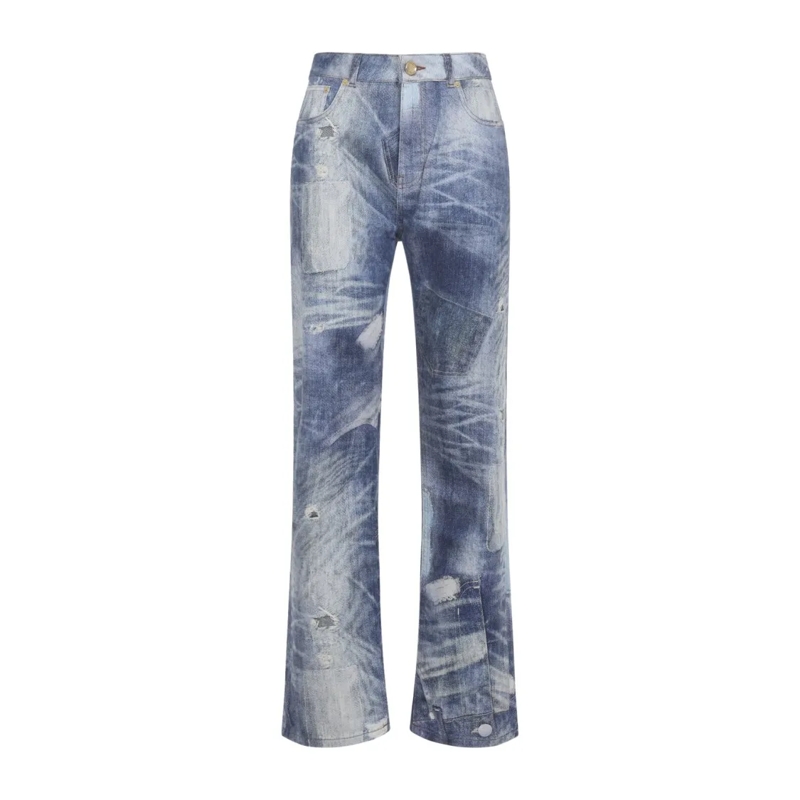 Roberto Cavalli Jeans High-Waisted Straight-Leg Jeans With Vintage Distr Blue
