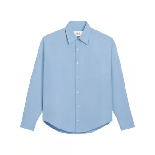 AMI Paris Long-Sleeve Cotton Shirt Blue 