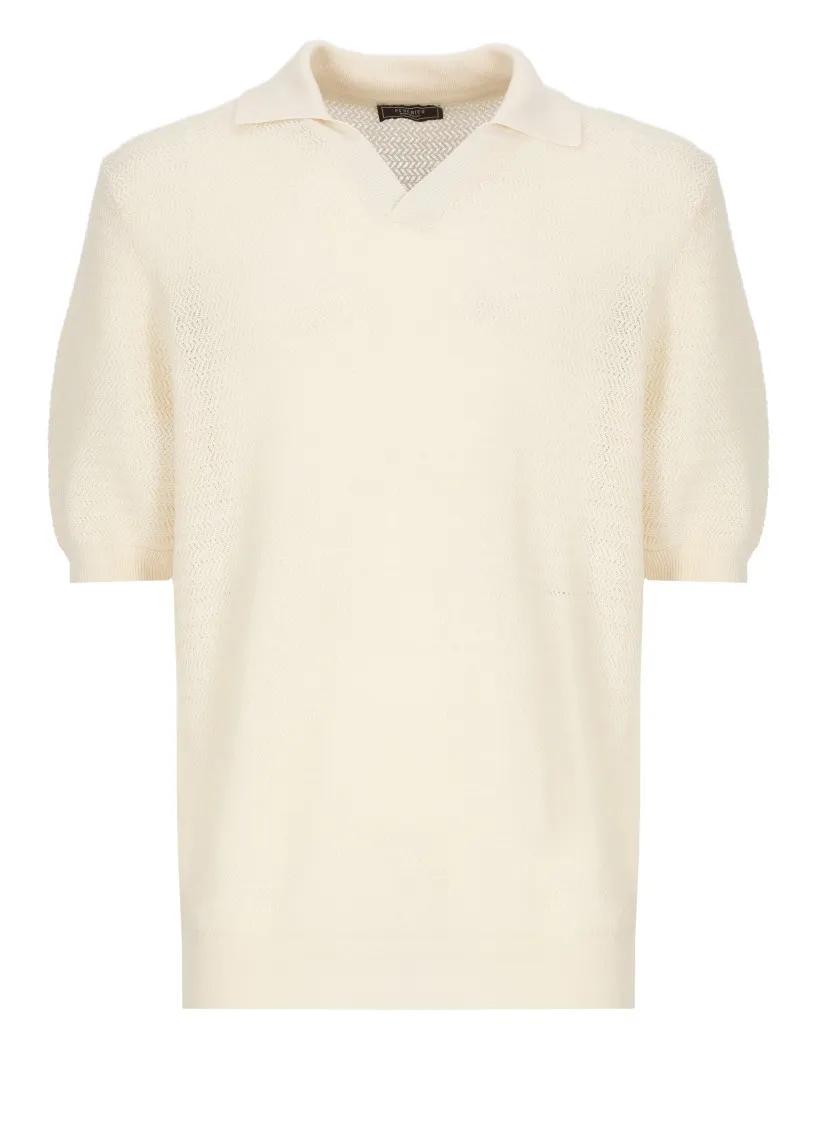 Thumbnail - Peserico - Ivory Cotton And Linen Polo Shirt - Größe 48 - beige