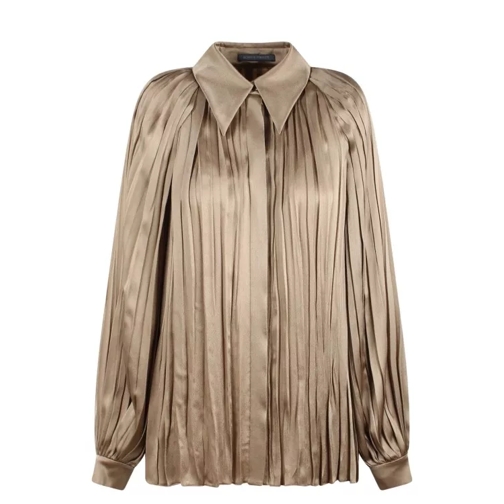 Alberta Ferretti Satin Pleated Shirt Neutrals 