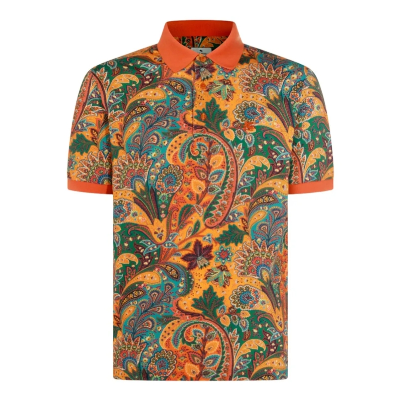 Etro Polo shirt Paisley Pattern Polo Shirt With Ribbed Collar Brown