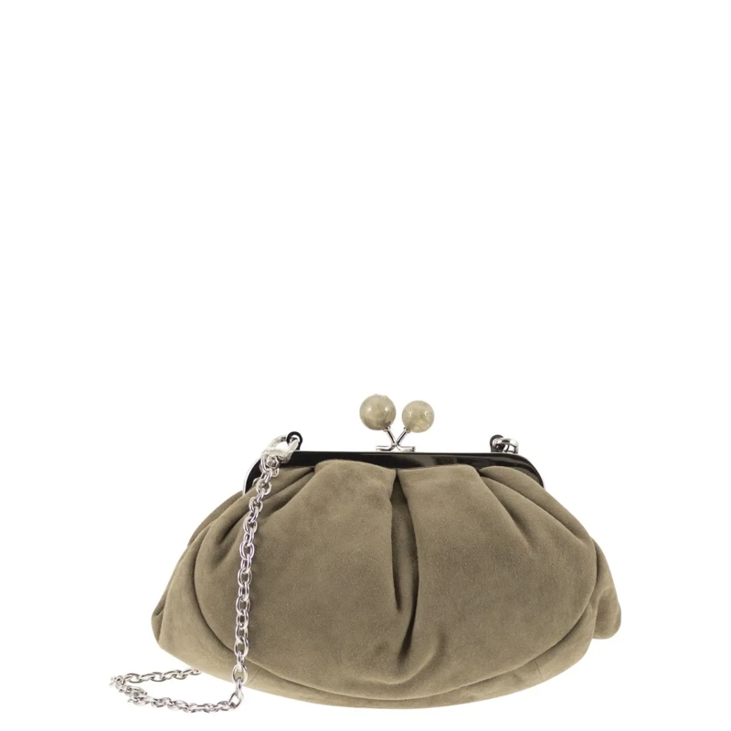 Max Mara Clutch Small Suede Clutch With Marbled Bead Closure Brown
