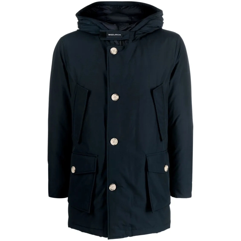 Woolrich Parka Navy Blue Cotton Blend Down-Filled Parka Black