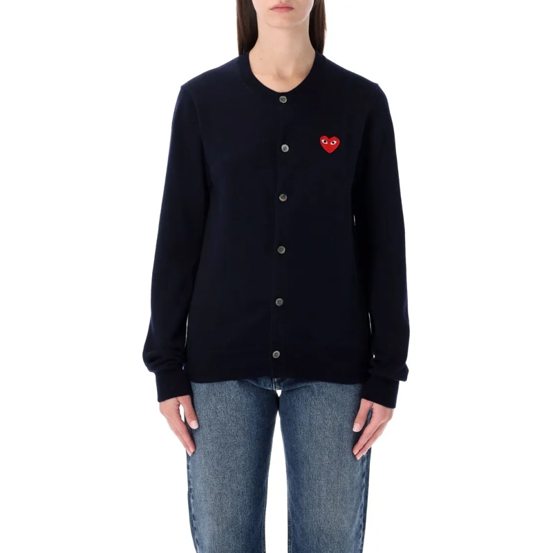 Comme des Garcons Strickjacke Play Wool Cardigan With Red Heart Black