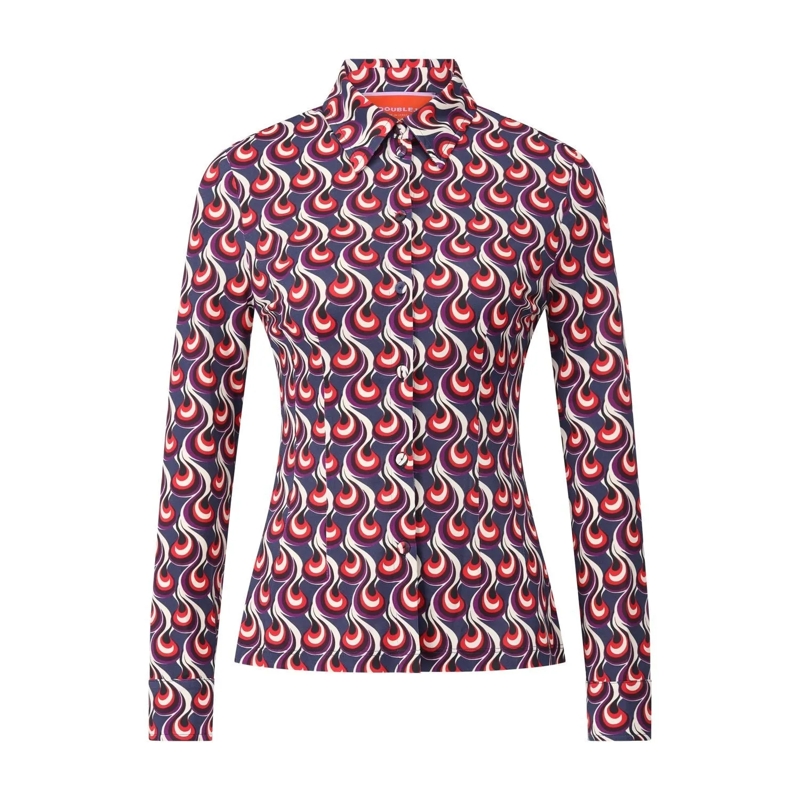 LaDoubleJ Blouse Taillierte Hemdbluse mit Muster Dunkelblau