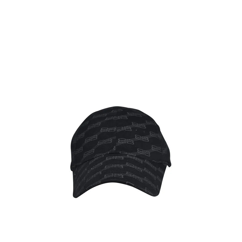 Balenciaga Hut Monogrammed Cotton Cap With Adjustable Velcro Fast Black