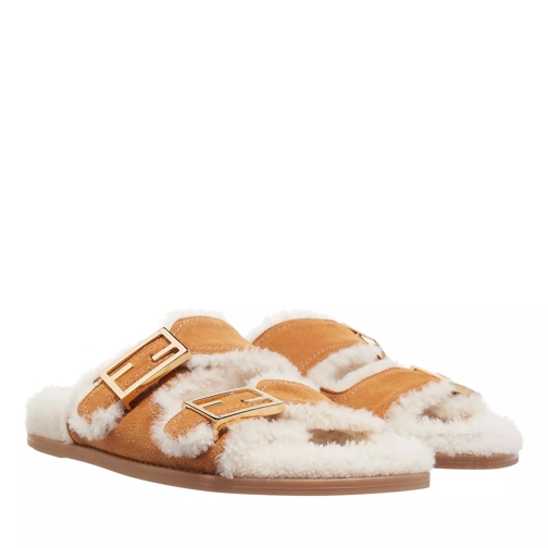 Fendi Slide Sandals Beige White Slip-in skor