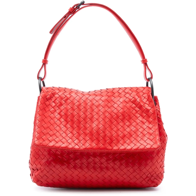 Bottega Veneta Schultertasche Nappa Intrecciato Flap Shoulder Bag rot