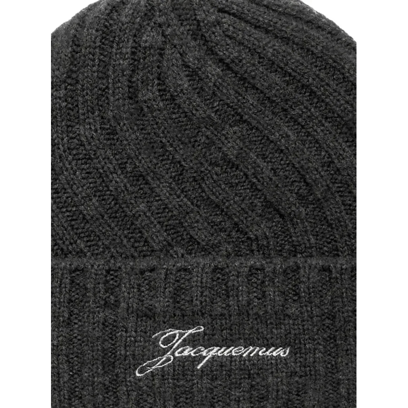 Jacquemus Hoed Ribbed Knit Beanie With Embroidered Logo Black