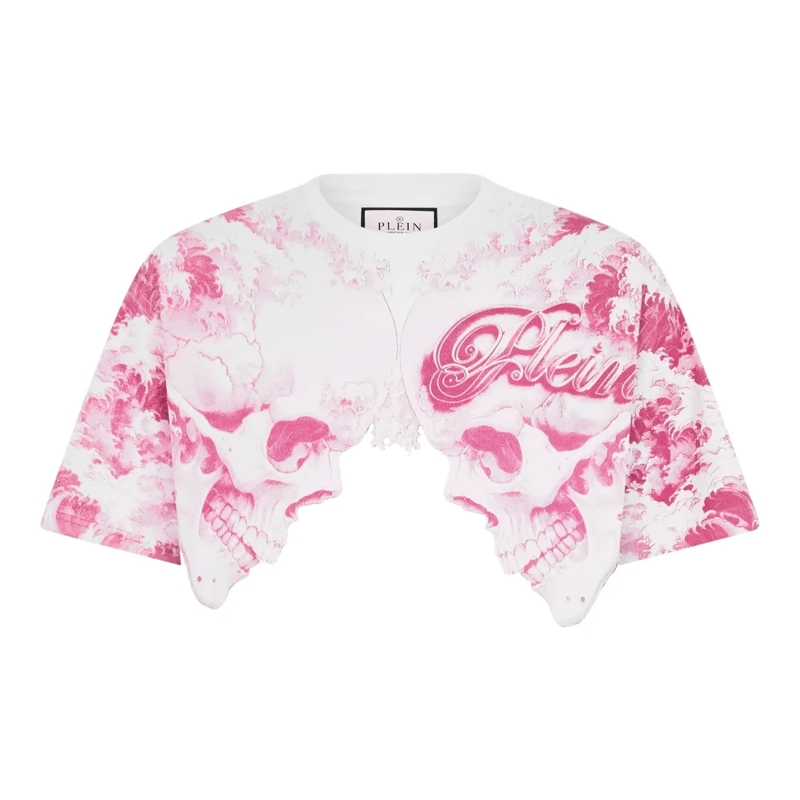 Philipp Plein T-Shirt Round Neck T-Shirt Ceramic Skulls weiss