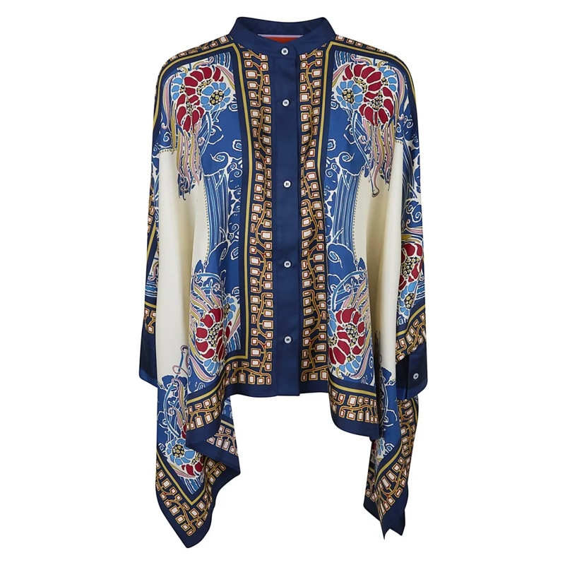 LaDoubleJ Hemd Cascading Silk Foulard Shirt With Vibrant Floral A Grey