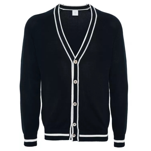 Eleventy Navy Blue Contrasting-Trim Cardigan Blue 