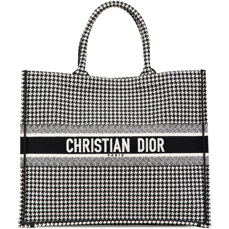 Christian Dior Shopper Large Canvas Houndstooth Embroidered Book Tote schwarz