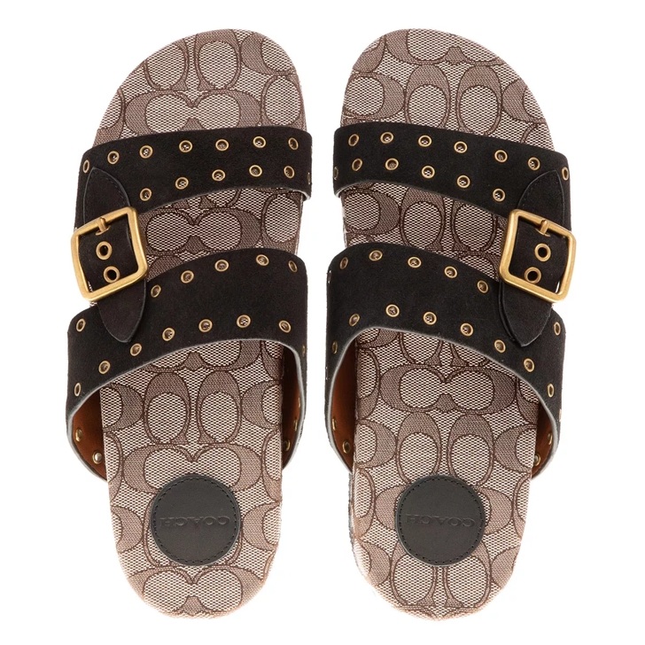 Coach Ally Suede Sandal Black Oak Slide