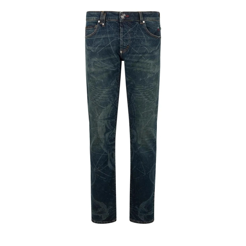Philipp Plein Jeans Printed Super Straight Cut Jeans Tattoo blau