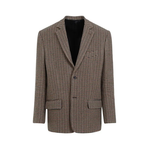 Balenciaga Beige Wool Houndstooth Jacket Brown Blazer