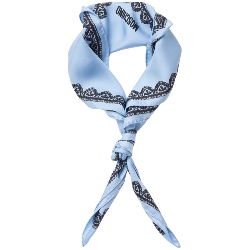 Moschino Écharpe en laine Silk scarf with lace pattern blau