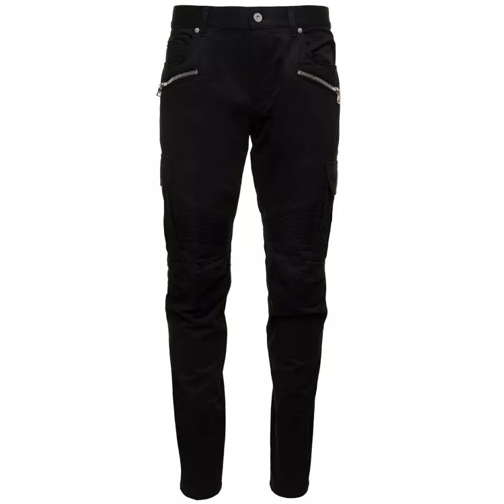 Balmain Black Slim Cargo Pants With Zip And Pockets In Str Black Slim Fit Jeans