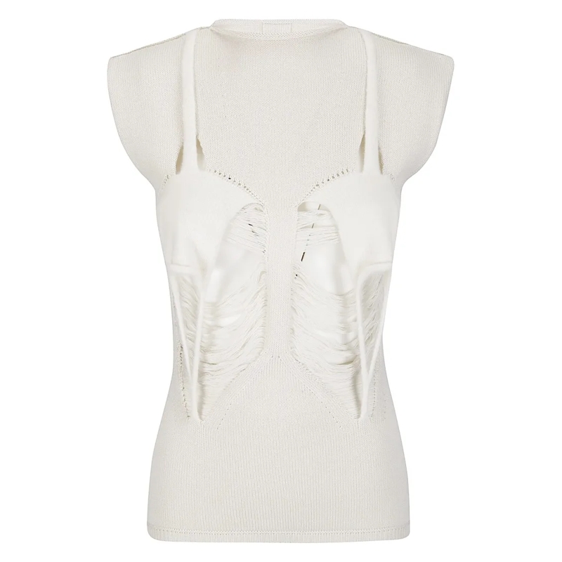 Rick Owens Bluse Asymmetrical Black Tank Top With Draped Fabric And White