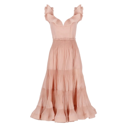 Zimmermann Midi Jurken Frill Pleated Dress Pink